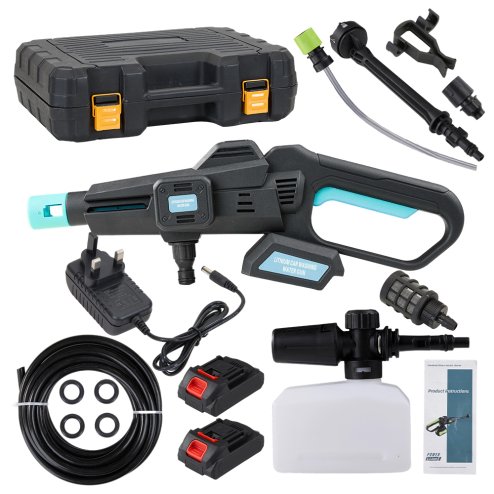 Living and Home 21V Cordless Handheld Pressure Washer Cleaner with 2 Batteries, Blue+Black
