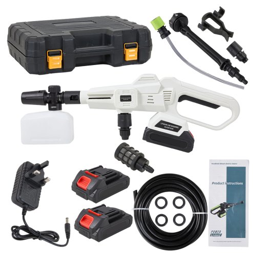 Living and Home 21V Cordless Handheld Pressure Washer Cleaner with 2 Batteries, White+Black