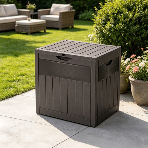 Living and Home 126L PP Garden Storage Box with Combination Padlock, Brown Wood Grain
