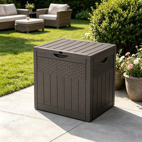 Living and Home 126L PP Garden Storage Box with Combination Padlock, Brown Rattan Texture
