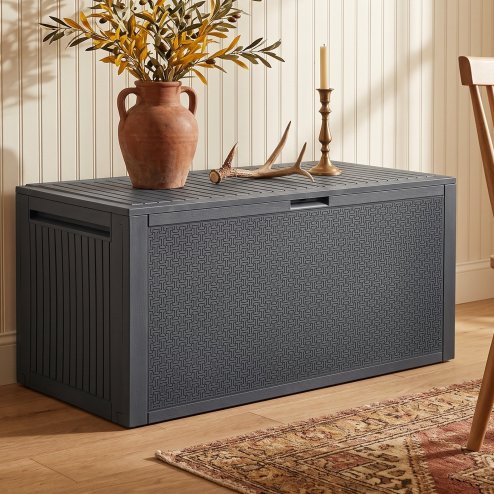 Living and Home 340L PP Garden Storage Box, Dark Grey