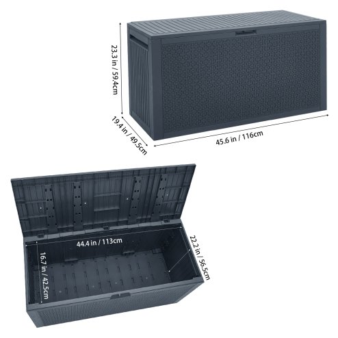 Living and Home 340L PP Garden Storage Box, Dark Grey