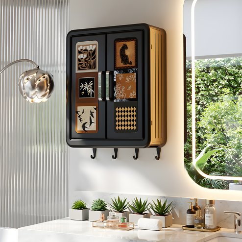 Living and Home Foldable Wall-Mounted Bathroom Storage Cabinet with Doors