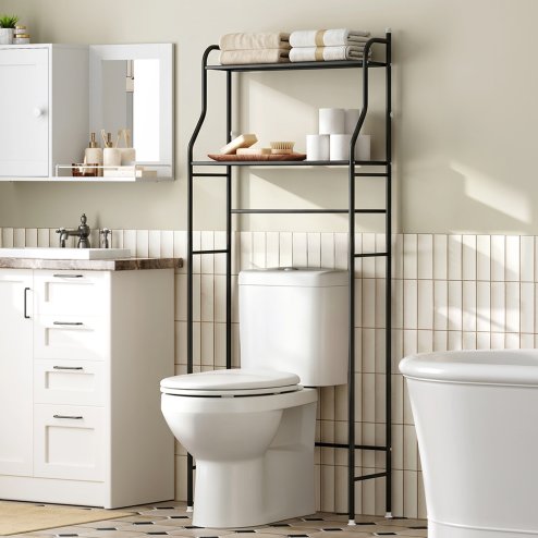 2-Tier Over-The-Toilet Storage Rack, 68cm W x 25cm D x 160cm H, Black
