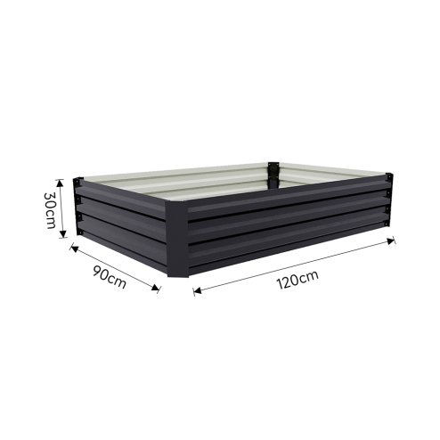 Living and Home Charcoal Black Rectangular Galvanised Steel Raised Garden Bed, 120cm W x 90cm D x 30cm H