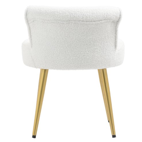 Living and Home White Teddy Fleece Vanity Stool, Button Tufted Dressing Chair with Gold Metal Legs