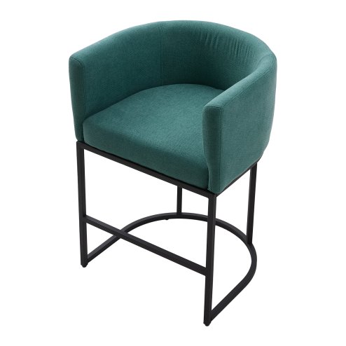 Living and Home Set of 2 Green Chenille Upholstered Low Back Bar Stools with Black Metal Frame