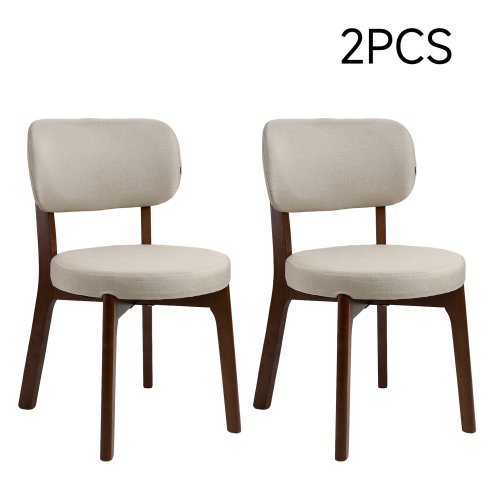 Living and Home 2Pcs Beige Upholstered Dining Chairs, Walnut Rubber Wood Frame Kitchen Side Chairs