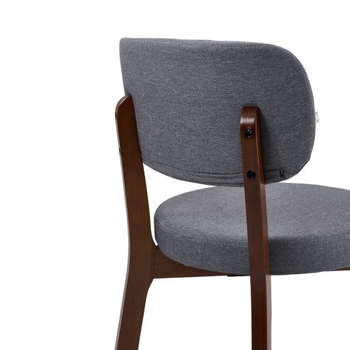 Living and Home 2Pcs Grey Upholstered Dining Chairs, Walnut Rubber Wood Frame Kitchen Side Chairs