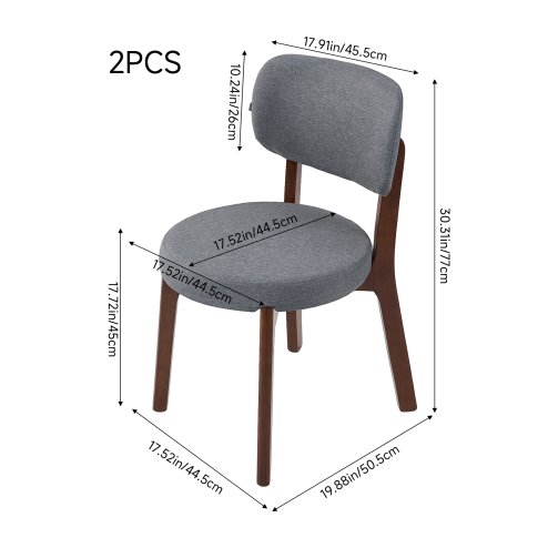 Living and Home 2Pcs Grey Upholstered Dining Chairs, Walnut Rubber Wood Frame Kitchen Side Chairs