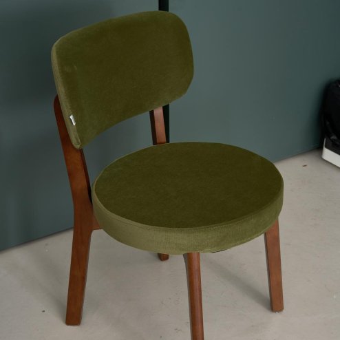 Living and Home 2Pcs Dark Green Upholstered Dining Chairs, Walnut Rubber Wood Frame Kitchen Side Chairs