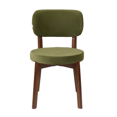 Living and Home 2Pcs Dark Green Upholstered Dining Chairs, Walnut Rubber Wood Frame Kitchen Side Chairs