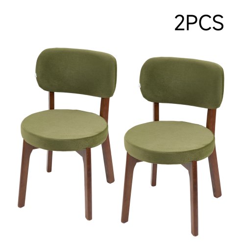 Living and Home 2Pcs Dark Green Upholstered Dining Chairs, Walnut Rubber Wood Frame Kitchen Side Chairs