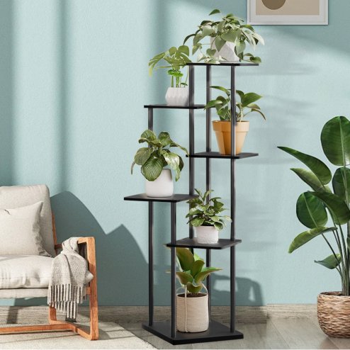 Living and Home 6-Tier Plant Stand Plant Display, Black, 39cm W x 30cm D x 112cm H