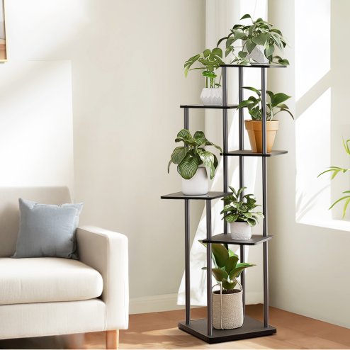 Living and Home 6-Tier Plant Stand Plant Display, Black, 39cm W x 30cm D x 112cm H