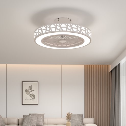Living and Home Dia 50cm Round Acrylic Ceiling Mount LED Fan Light with Remote Controller, White