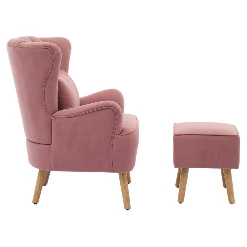 Living and Home Contemporary Curved Back Single Armchair with Lumbar Pillow and Footstool