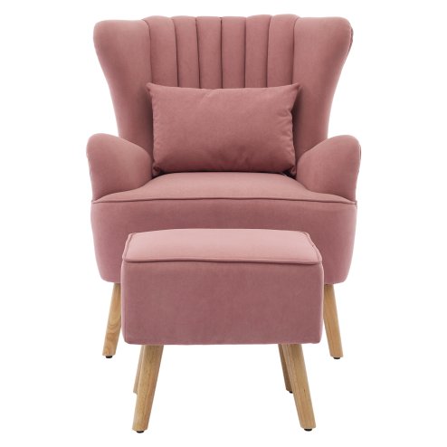 Living and Home Contemporary Curved Back Single Armchair with Lumbar Pillow and Footstool