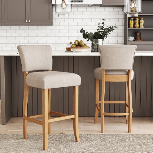 Living and Home Set of 2 Linen Bar Stool Bar Height for Kitchen Island Cafe
