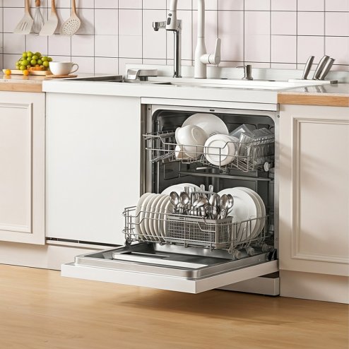 Cloud Wash Freestanding Dishwasher with 12 Place Settings, 8 Programs, 30-Min Quick Wash & 70C Hygiene, 24h Delay Start, Advanced Drying, 49 dB