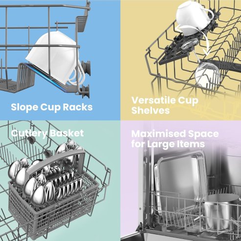 Cloud Wash Freestanding Dishwasher with 12 Place Settings, 8 Programs, 30-Min Quick Wash & 70C Hygiene, 24h Delay Start, Advanced Drying, 49 dB