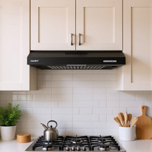 Black 60cm Under Cabinet Wall-Mount Cooker Range Hood with 3-Speed Modes