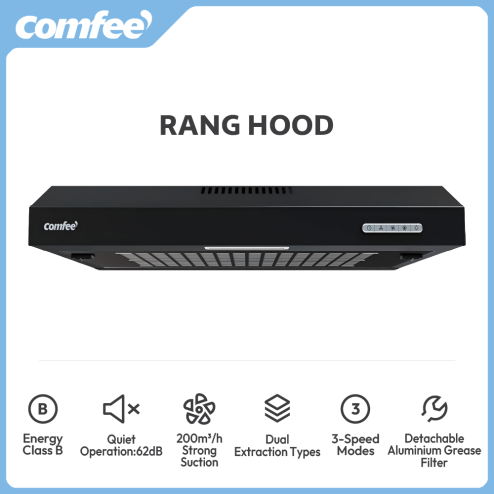 Black 60cm Under Cabinet Wall-Mount Cooker Range Hood with 3-Speed Modes