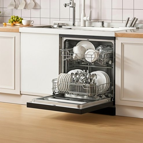 Black Freestanding Dishwasher with 12 Place Settings & 6 Washing Programs
