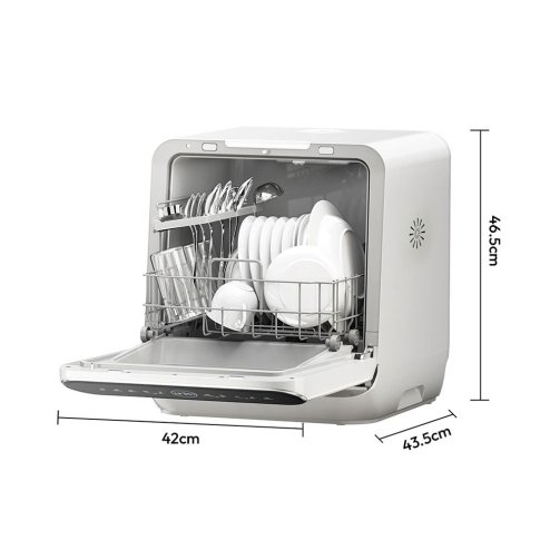 6L Water Tank Capacity White Countertop Dishwasher with A Visible Door, 3 Place Settings, 6 Modes