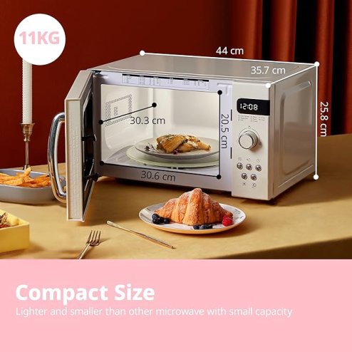 800W 20L Retro Microwave Oven with LED Display, 8 Auto Menus, 5 Cooking Power Levels