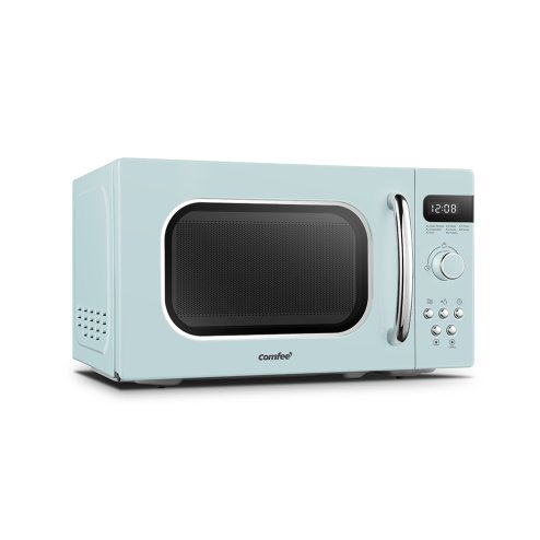 800W 20L Retro Microwave Oven with LED Display, 8 Modes, 5 Power Levels, Defrost Setting