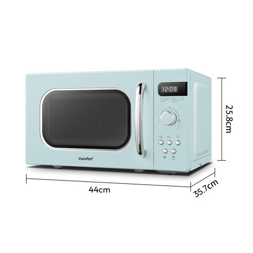 800W 20L Retro Microwave Oven with LED Display, 8 Modes, 5 Power Levels, Defrost Setting