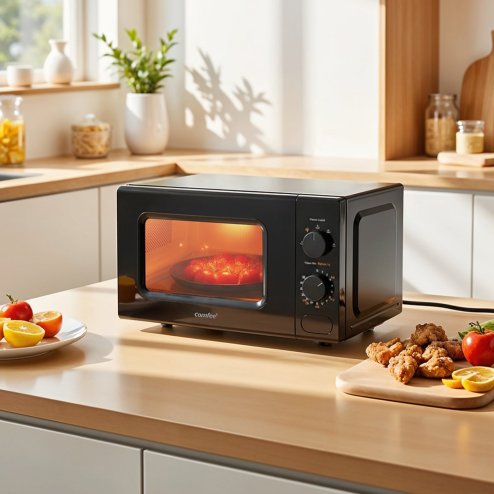 700W 20L Countertop Microwave Oven with Dual Knob, Quick Defrost Function, 5 Power Levels