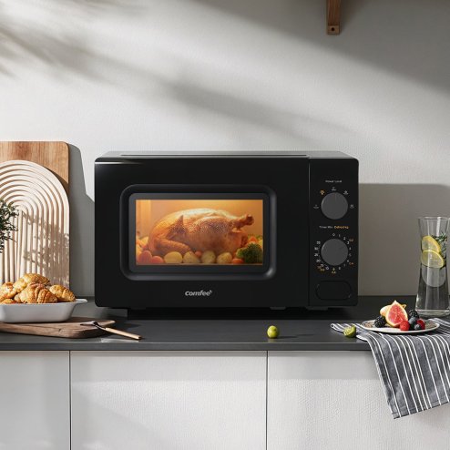 700W 20L Countertop Microwave Oven with Dual Knob, Quick Defrost Function, 5 Power Levels
