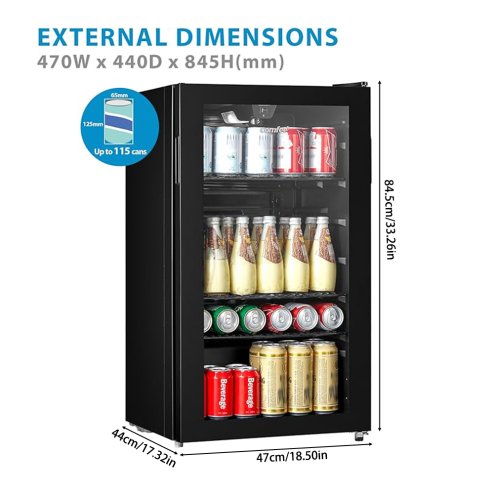 93L Under Counter Beer and Drinks Fridge with Low-E Glass Door, Removable Shelves