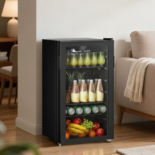 93L Under Counter Beer and Drinks Fridge with Low-E Glass Door, Removable Shelves
