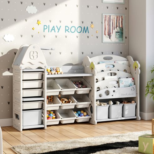 Living and Home Kids Large Plastic Toy Storage Organizer and Bookshelf Combination