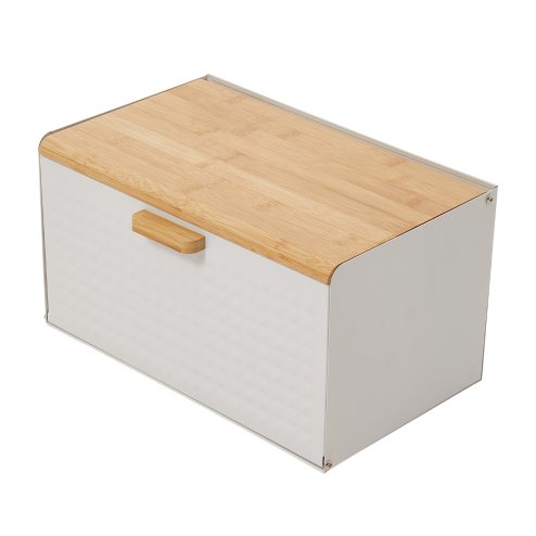 Living and Home 2-door Countertop Metal Bread Box with Bamboo Lid