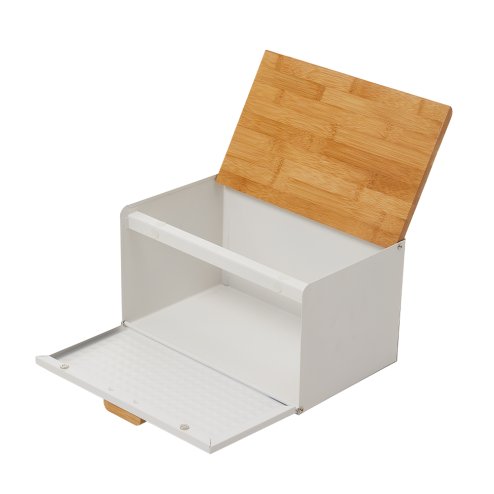 Living and Home 2-door Countertop Metal Bread Box with Bamboo Lid