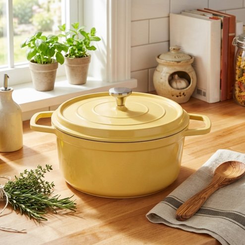 Living and Home 2.75 L Enameled Dutch Oven with Dual Handles and Lid