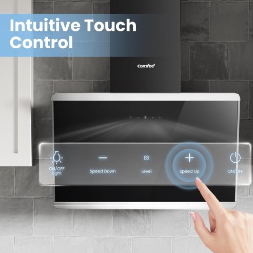 60CM Wall-mounted 3-Speed Angled Cooker Hood with Touch Screen