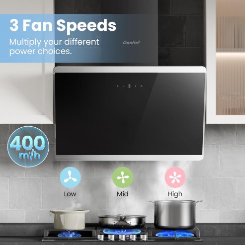 60CM Wall-mounted 3-Speed Angled Cooker Hood with Touch Screen