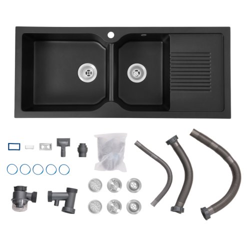 Living and Home Double Bowl Quartz Resin Composite Kitchen Sink with Waste Kit