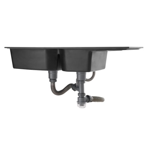 Living and Home Double Bowl Quartz Resin Composite Kitchen Sink with Waste Kit