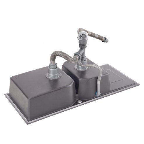 Living and Home Double Bowl Quartz Resin Composite Kitchen Sink with Waste Kit, Graphite Grey