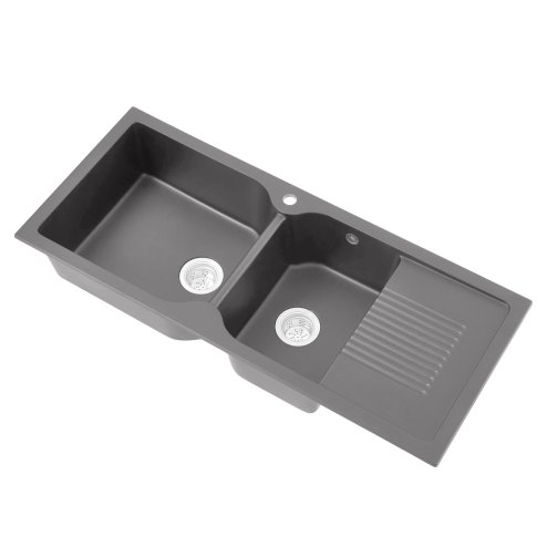 Living and Home Double Bowl Quartz Resin Composite Kitchen Sink with Waste Kit, Graphite Grey