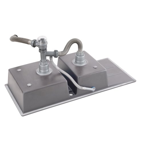 Living and Home Double Bowl Quartz Resin Composite Kitchen Sink with Waste Kit, Graphite Grey, 116cm (W) x 50cm (D) x 20cm (H)