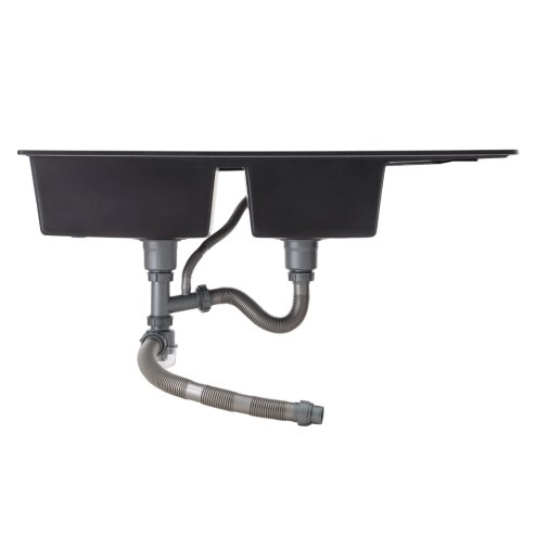 Living and Home Double Bowl Quartz Resin Composite Kitchen Sink with Waste Kit, 116cm (W) x 50cm (D) x 20cm (H), Black