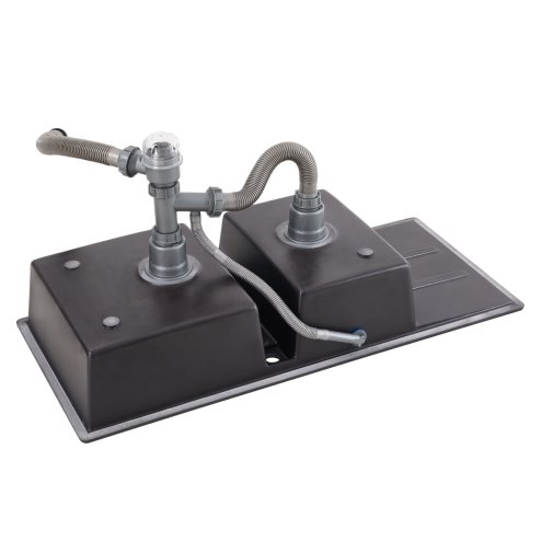 Living and Home Double Bowl Quartz Resin Composite Kitchen Sink with Waste Kit, 116cm (W) x 50cm (D) x 20cm (H), Black