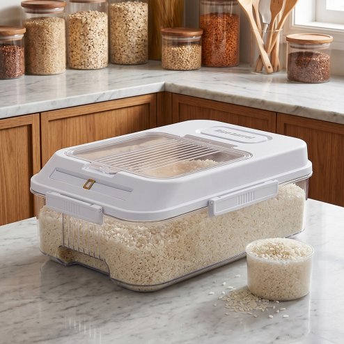 Living and Home 5KG Airtight Rice Storage Container with Lid, Clear + Cream